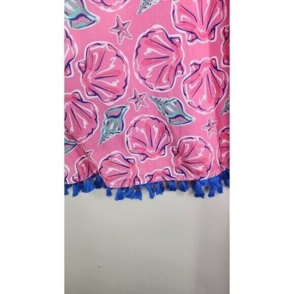 Simply Southern Sleeveless Pink Shells Blue Starfish Beachy Tassel  Dress Size M - Picture 3 of 6